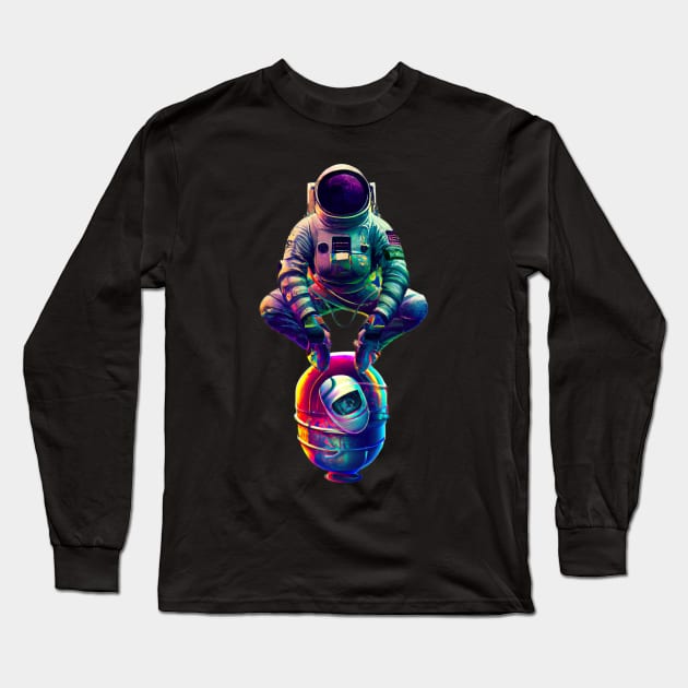 Astronaut Doing Squat Dance, Astronaut Doing Russian Squat Long Sleeve T-Shirt by maxdax